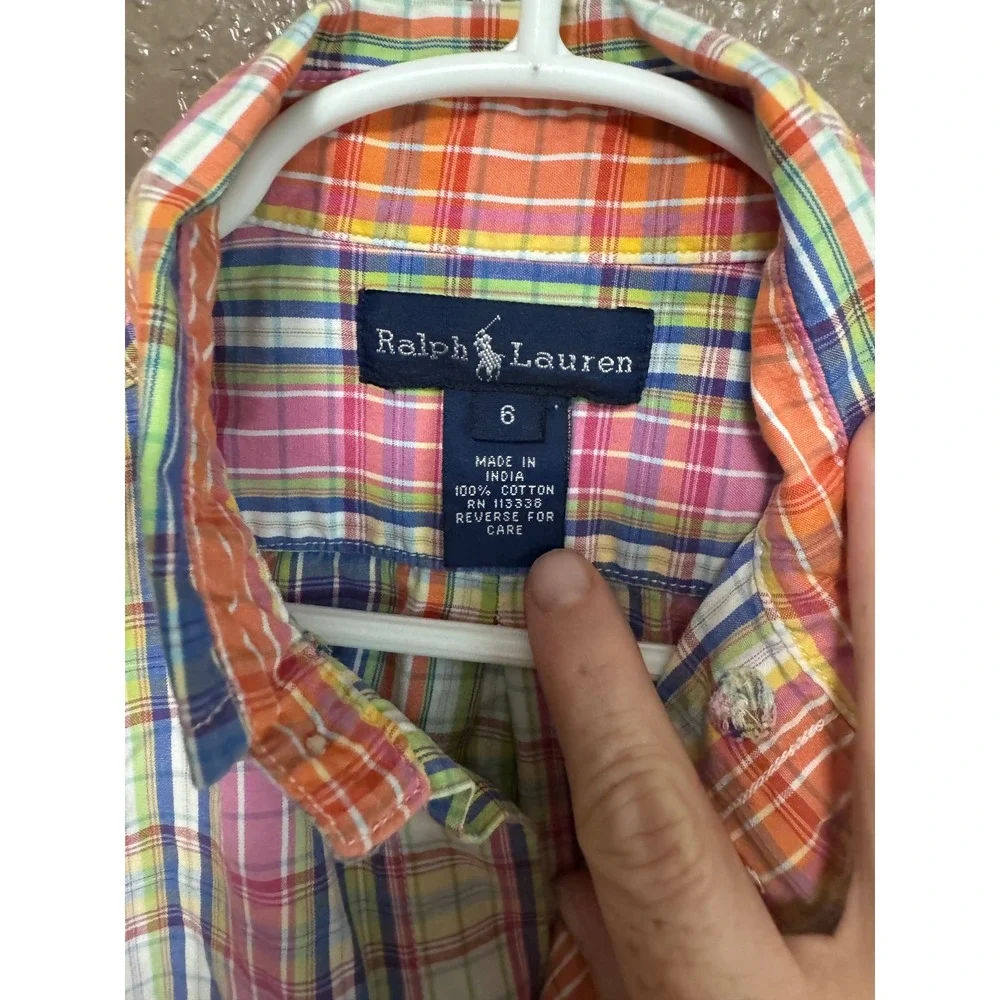 Ralph Lauren Plaid Shirt Kids Size 6 Multi-Color Excellent Short Sleeve Cotton